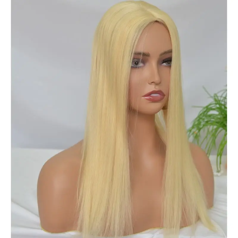 Pwigs 12x13cm Silk Base 613 Blonde Woman Toupee for Human Hair Hairpieces Clip in 16-18 Inch Wigs for Woman