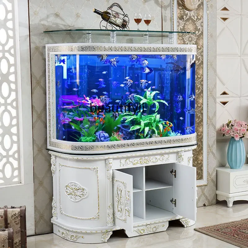 European-Style Glass Fish Tank Large Household Living Room Wall Ecological Water-Free One-Click Drain Valve