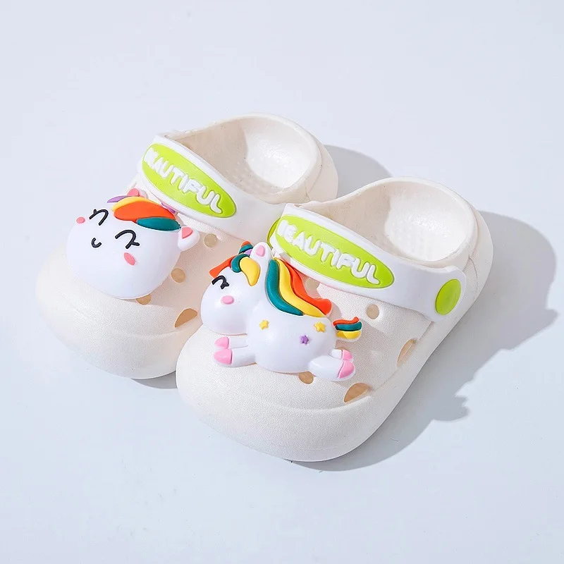 Soft Slides Kids Summer Outdoor Sport Sandals Beach Shoes Boys Girls Close Toe Cartoon Anti-Slip Cute stereoscopic Pony Sandals