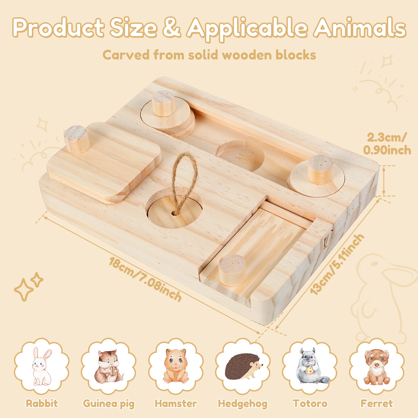 6 In 1 Wooden Hamster Foraging Toys Small Pet Feeder Interactive Puzzle Treat Dispenser Guinea Pig Toys