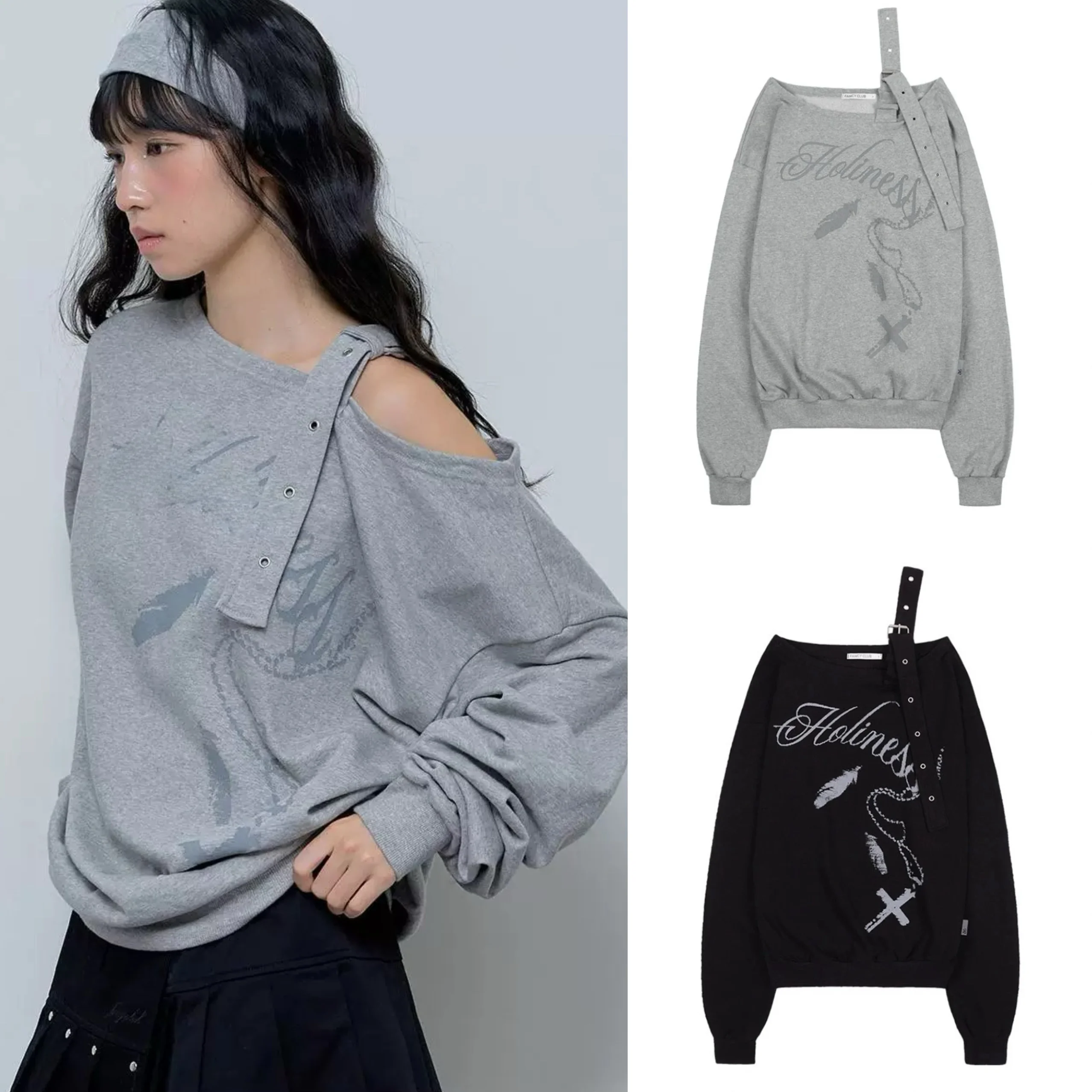 

Толстовка с капюшоном Sweet And Cool oulder Bared, женский топ с асимметричным принтом для девочек, пикантные модные уличные длинные светящиеся толстовки свободного кроя...