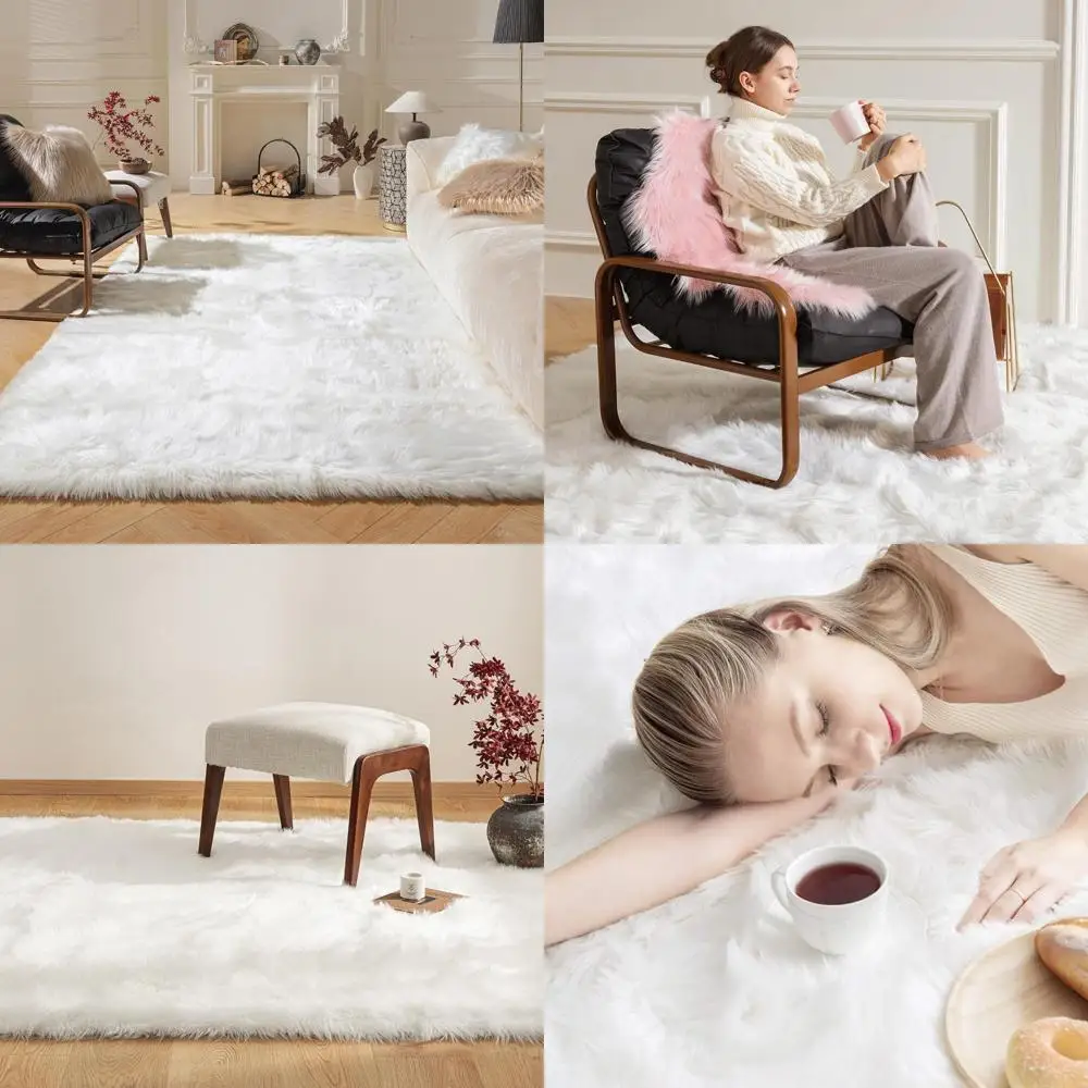

Ultra Soft 6x9 Feet Fluffy Shaggy White Fuzzy Area Rug, Machine Washable Ashler Faux Fur Rug