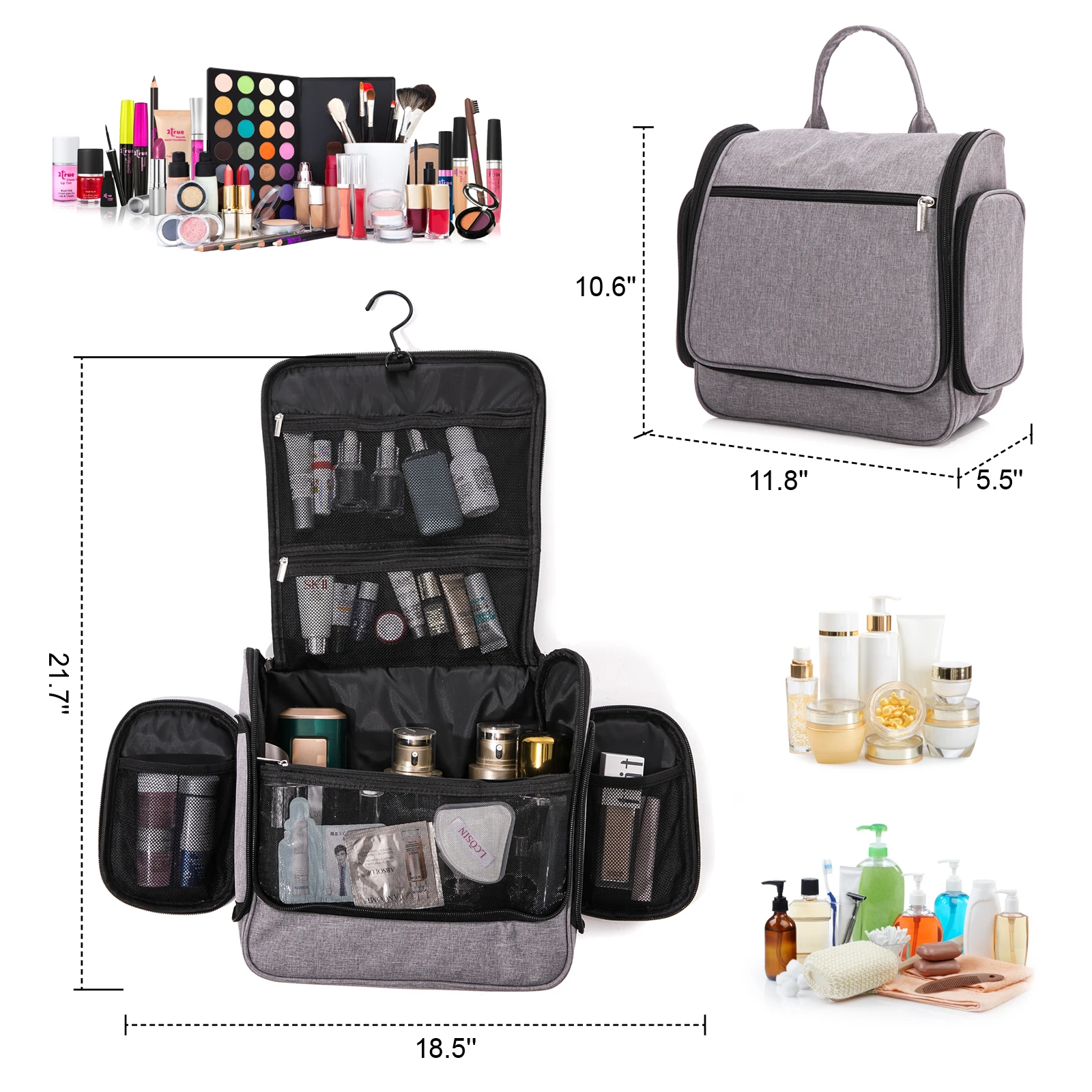 Borsa cosmetica da viaggio portatile per uomo e donna, borsa cosmetica impermeabile multifunzionale, borsa da toilette per la separazione asciutta e bagnata