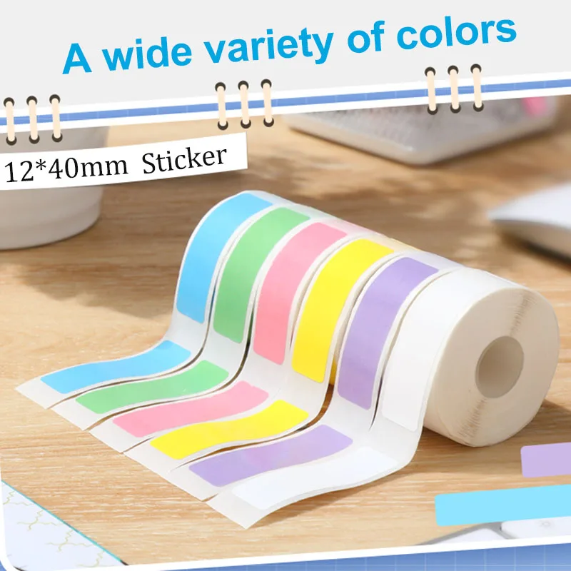 12*40mm 컬러 투명 열전사 스티커 롤 0.47*1.57인치 자가 접착 라벨 테이프 종이 이름표 분류 메모 P12 P15 D30