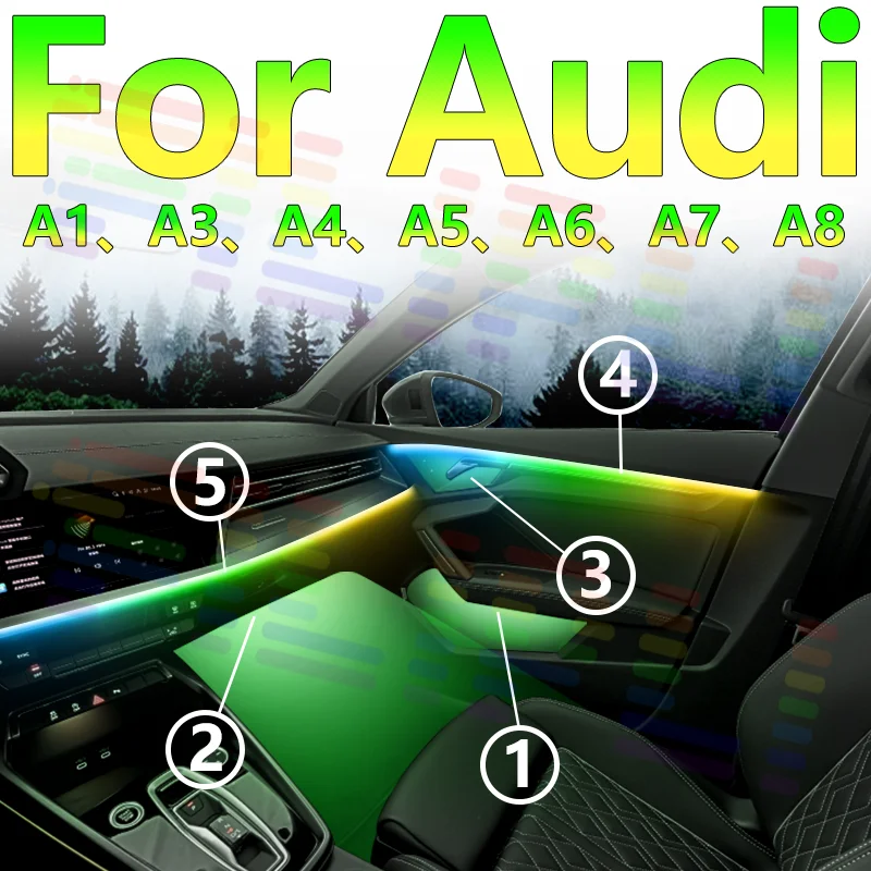

For Audi A1 A3 A4 A5 A6 A7 A8 Professional Grade RGB LED Interior Ambient Light, 64 Color Symphony, Add a Touch of Elegance Impr