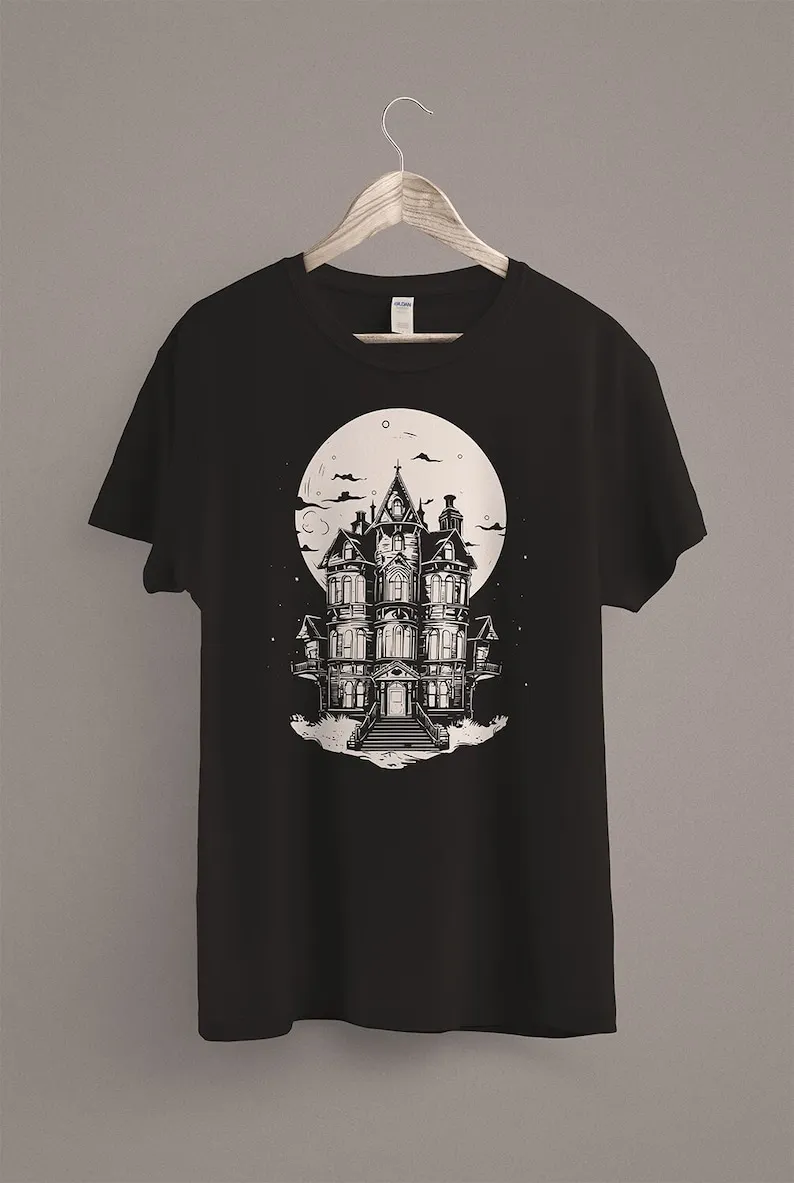 Halloween Haunted House T-Shirt  Scary Shirt  Spooky Season Clothing  Dark Gothic Horror Aesthetic Clothes