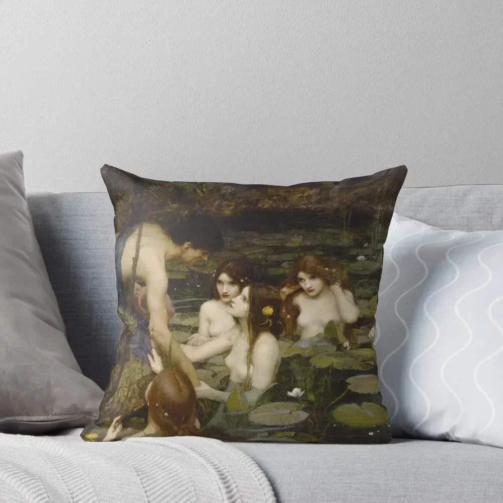 Hylas and the Nymphs - John William Waterhouse Throw Pillow luxury decor pillow cover luxury pillow