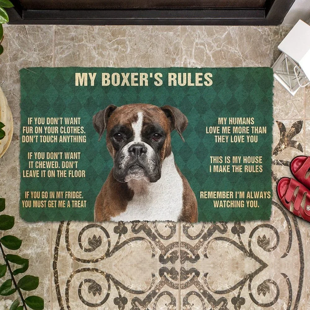 Please Remember Boxer Dog House Rules Custom Doormat Decor Print Carpet Soft Flannel Non-Slip Doormat for Bedroom Porch