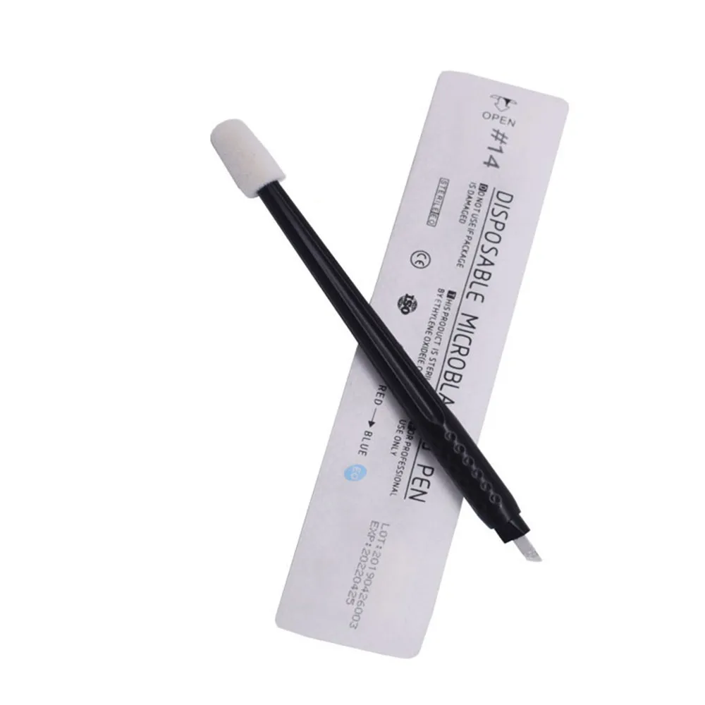 10pcs Black Eyebrow Disposable Microblading Pen Permanent Makeup Tattoo Manual Pen 3D Eyebrows Eyeliner Tattoo Pen With Sponge