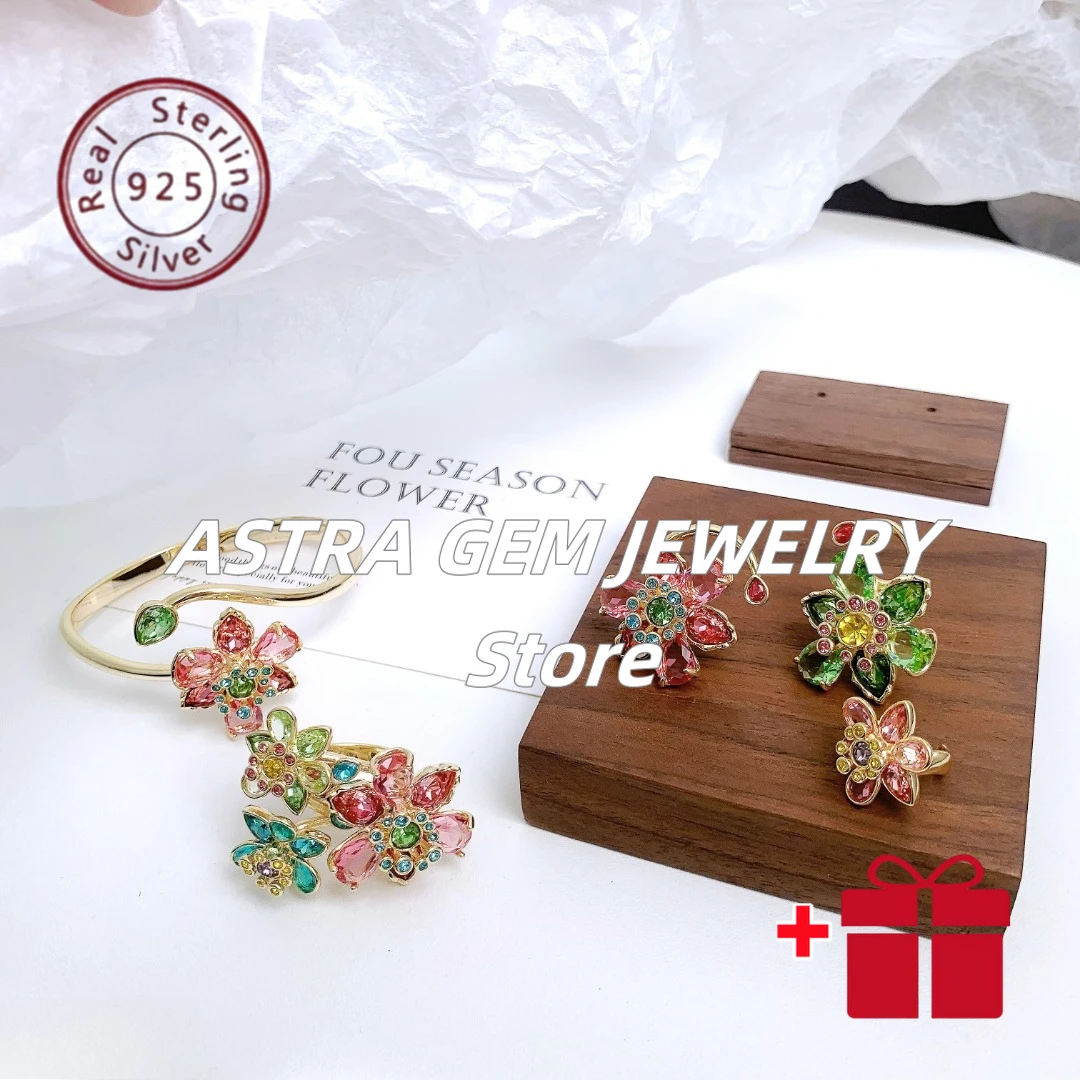 

2025 classic fashion S925 silver colored flower bracelet ring earring, trendy, simple and unique jewelry for couples as a gift