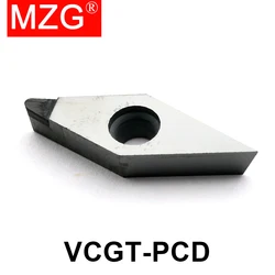 MZG 1pcs VCGT160402 VCGT160404 VCGT160408 Diamond Insert VCGT PCD Aluminum Alloy End Mill Tool CNC Carbide CBN Turning Lathe