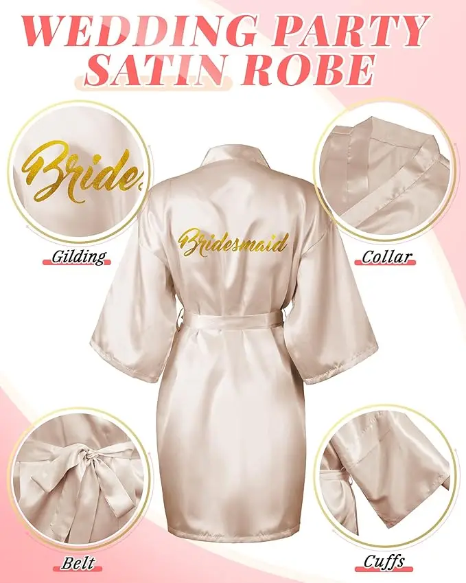 12 Pcs Bridal Party Robes Bridesmaid Kimono Robe with Gold Glitter Satin Robe for Bridal Shower Bachelorette Wedding