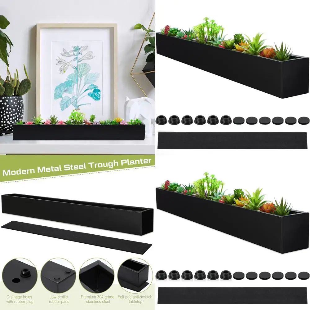 

Большой черный металлический горшок для растений 32 x 3.5 с дренажем для подоконников и травяных грядок