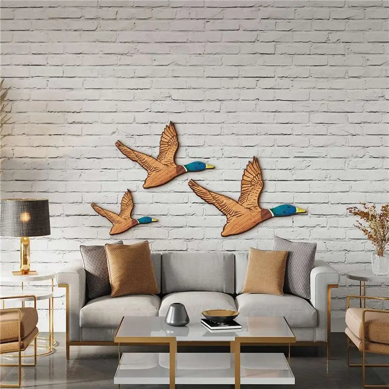 AT02-6X 3 Size Mallard Duck Wall Art Wooden Ducks Wall Decor Rustic Flying Birds Wall Decor Carved Wood Wall Art For Home
