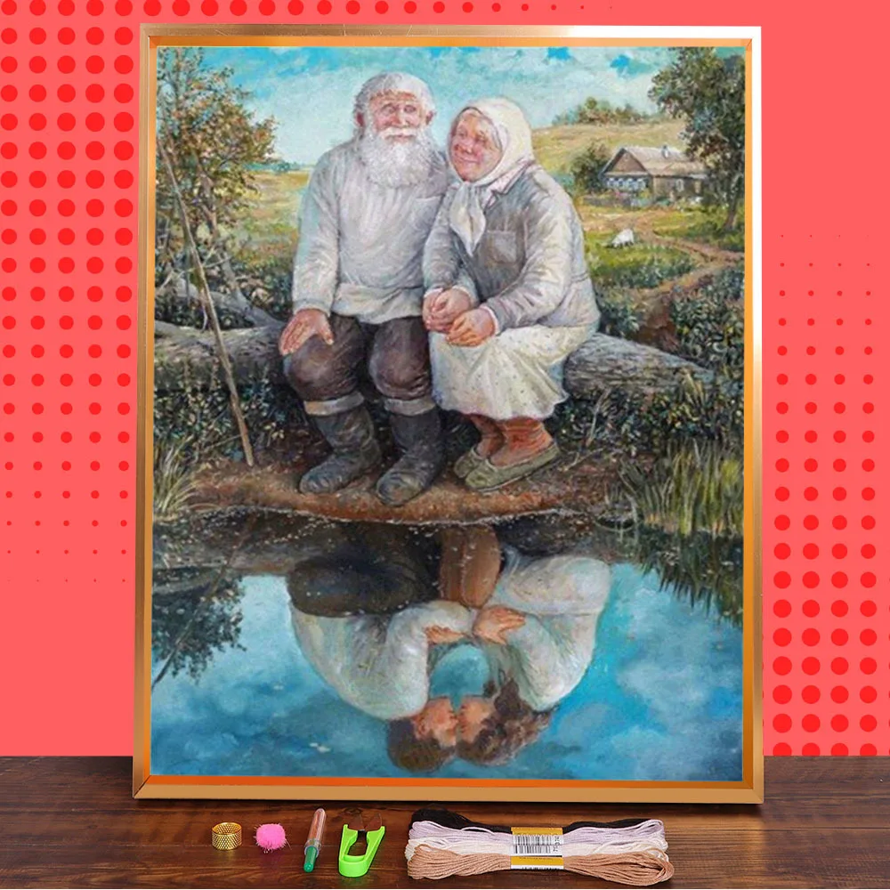 Old People Printed Canvas 11CT Cross-Stitch Embroidery Full Kit DMC Threads Knitting Hobby Sewing Handmade Promotions  Needle