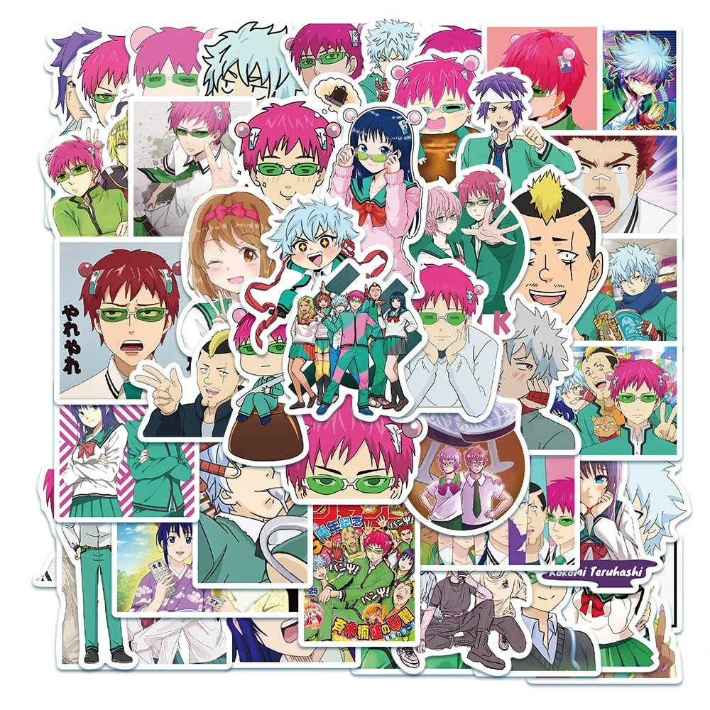 50Pcs Anime The Disastrous Life of Saiki K Stickers Decals Saiki Kusuo Sticker For Laptop Skateboard Motorcycle Kids Toys