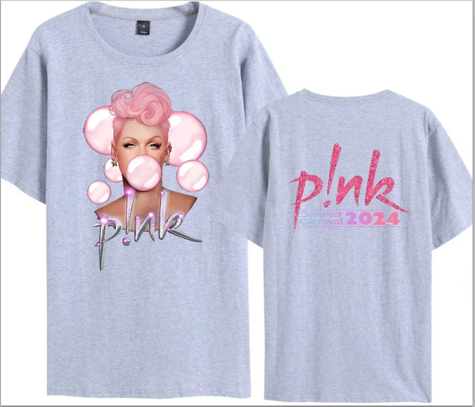 ผ้าฝ้าย 100% P!nk สีชมพูนักร้องฤดูร้อน Carnival 2024 ทัวร์เสื้อยืดพัดลมคนรักเสื้อเพลงทัวร์เสื้อ Trustfall อัลบั้มคอนเสิร์ต Tops