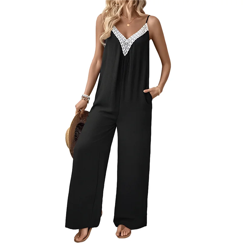 A83F-ผู้หญิงฤดูร้อนสบายๆสปาเก็ตตี้Bohoขากว้างJumpsuits Rompers Dressy 2025