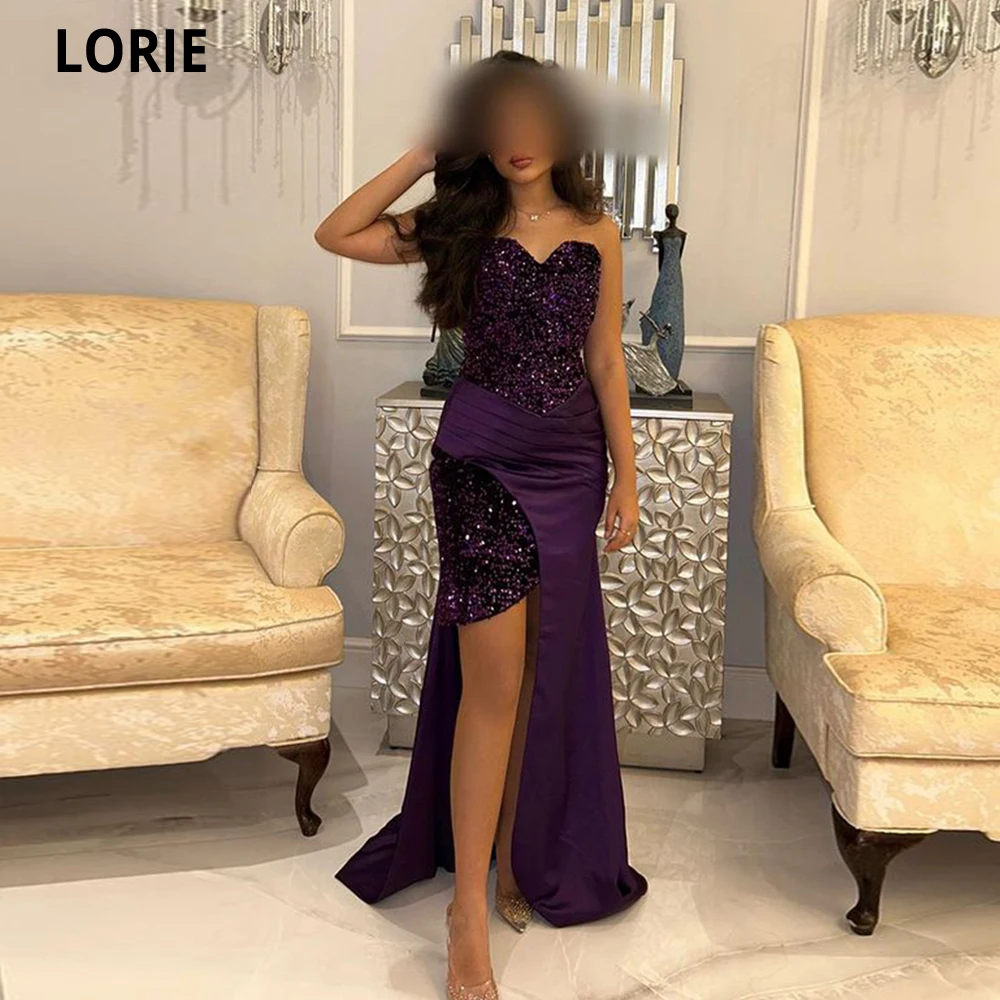 

LORIE Purple Saudi Arabia Prom Dresses Sweetheart Mermaid Prom Gowns Sparkly Sequins Slit Floor Length Dubai Formal Party Gowns