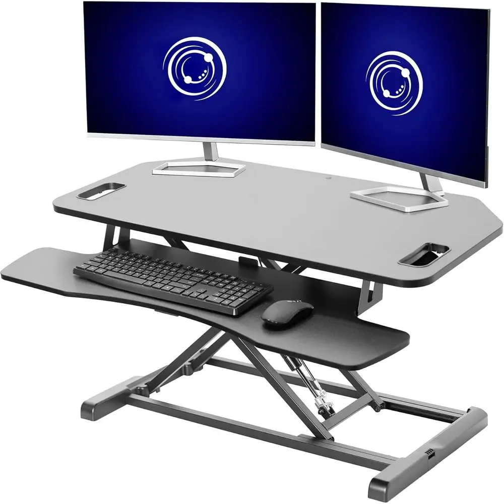 38 Wide Desk Converter, Adjustable Height, Dual Monitor & Laptop Stand with Large Keyboard Tray, Black