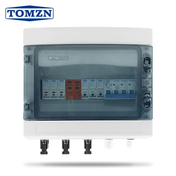 Solar photovoltaic PV combiner box 3 in 1 out DC 1000V fuse MCB SPD waterproof box IP65 12 ways with lightning protection