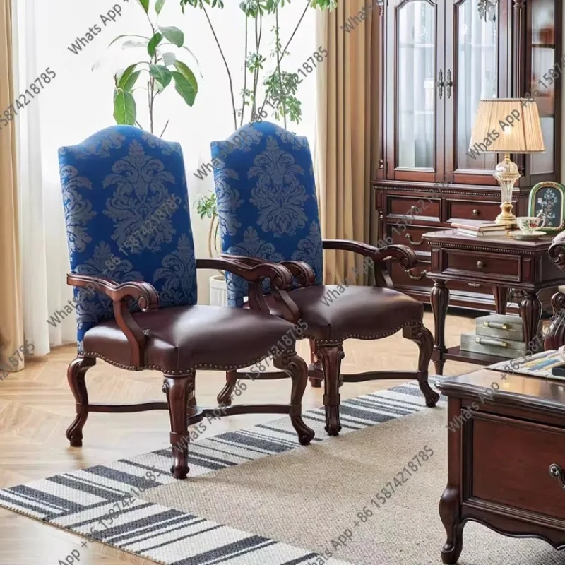

30 American retro solid wood sofa medieval living room balcony casual single European leather fabric book chair dining chair