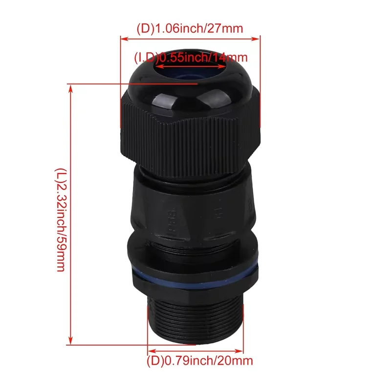 Ethernet LAN Black IP68 Protection M20 Stuffing Locknut Outdoor Plastic RJ45 AP Waterproof Cable Gland Connecto