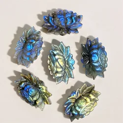 1PC Gorgeous Radiant 3D Carved Labradorite & Moonstone & Lapis & Yooperlite Lotus for Spiritual Introspection Peace Home Decor C