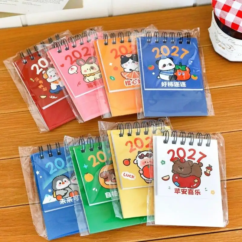 New Mini 2027 Desk Calendar Double Coil Cartoon Monthly Schedule Planner Desktop Ornaments For Home Office