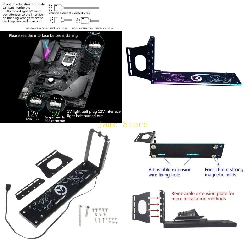 LX0B Vertical Graphics Card Holder Bracket GPU kickstand/base For -ATX chassis Holder with LED 5V or 12V 3pin ARGB Sync