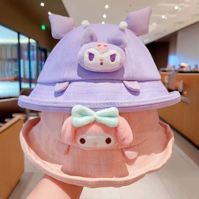 Sanrio Kuromi Children's Fisherman Hat Cute Cartoon Cinnamon Sun Hat Little Girl Spring, Summer and Autumn Outdoor Basin Hat