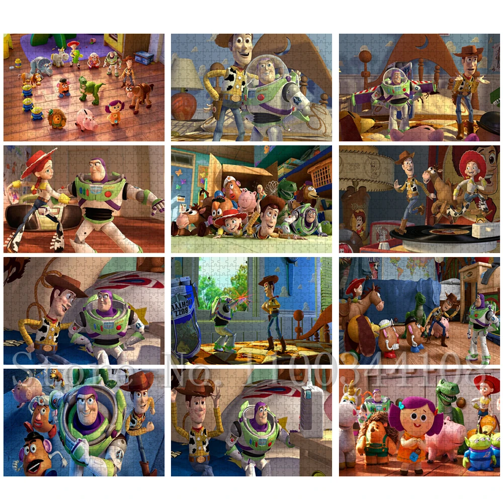 

Toy Story Cartoon Jigsaw Puzzles Disney Moviees Woody Buzz Lightyear 300/500/1000 Pcs Paper Puzzles for Adult Decompressing Toys