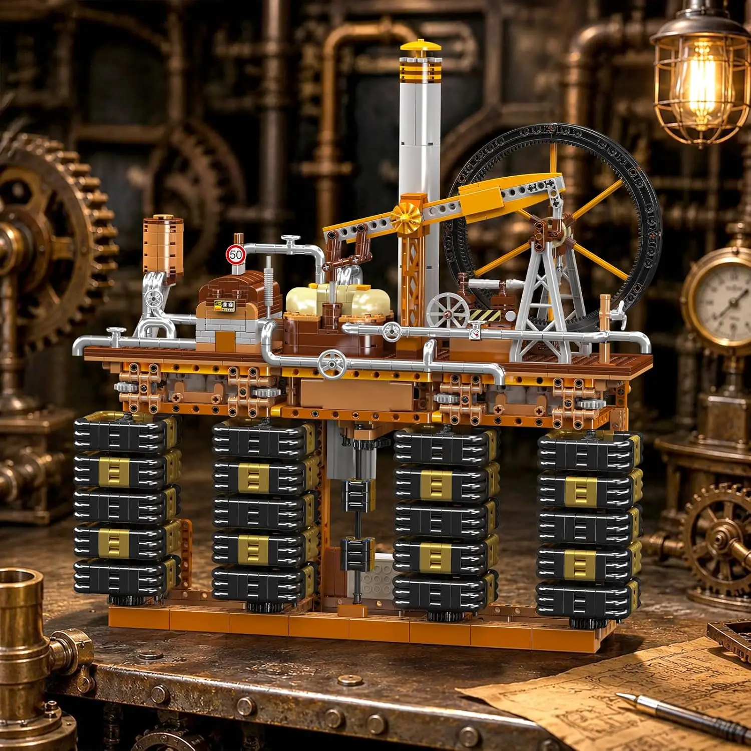 Mold King 3234 Pieces Technik MOC Steampunk Mechanical Clock Building Block 10180 Model App Smart Control Creative Table Clock