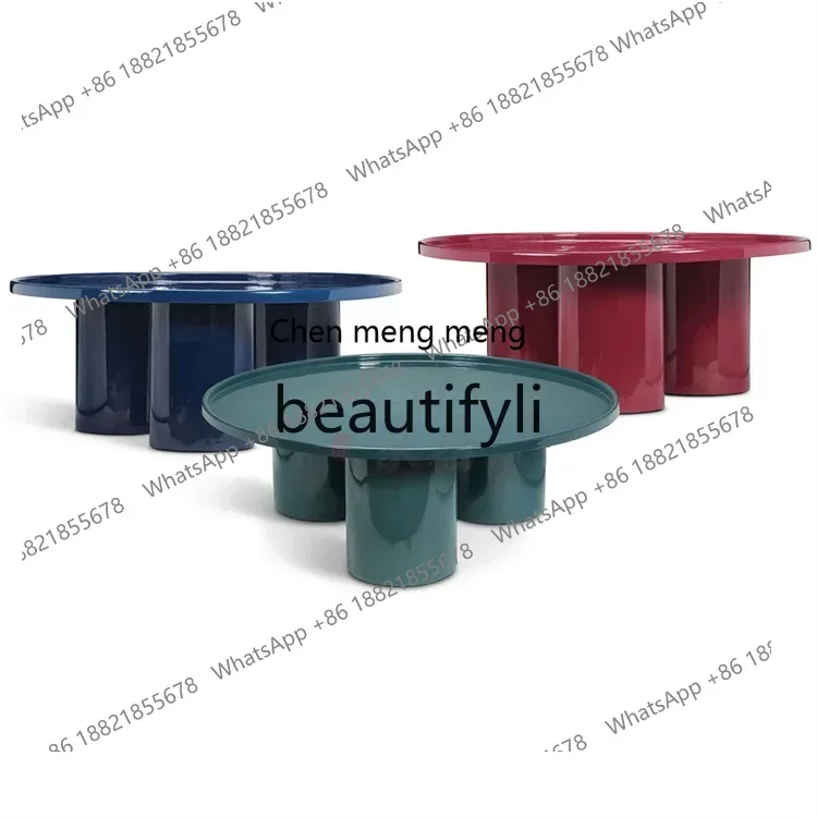 SS S7486 Medieval retro yellow round bright light high-gloss piano paint living room coffee table tea table