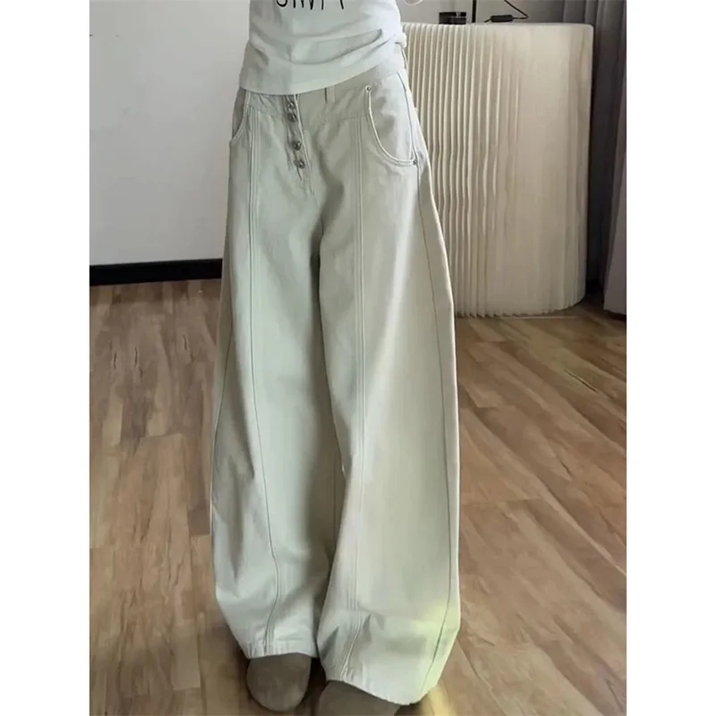 

Summer Femme Curved Knife Wide Leg Jeans Retro Ladies High Waist Cowboy Trousers Spring Women Loose Straight Leg Denim Pantalons
