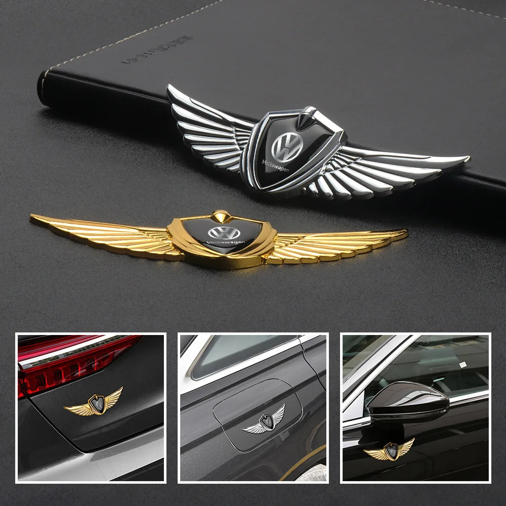 

3D Metal Wings Emblem Car Side Mark Window Trunk Sticker Accessories For Volkswagen Polo Sharan Golf Scirocco Tcross Tiguan GTI