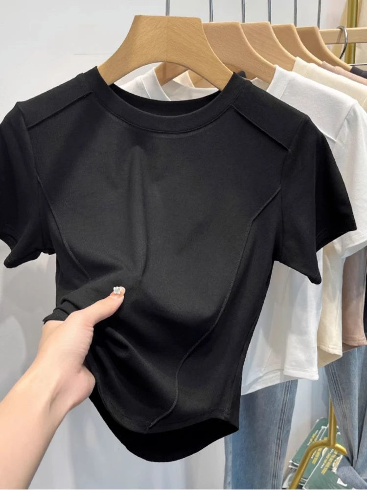 2026 Summer White T-shirt Cotton Female Short-sleeved Student Versatile Slim T-shirt Harajuku Crop Top Trend image 6