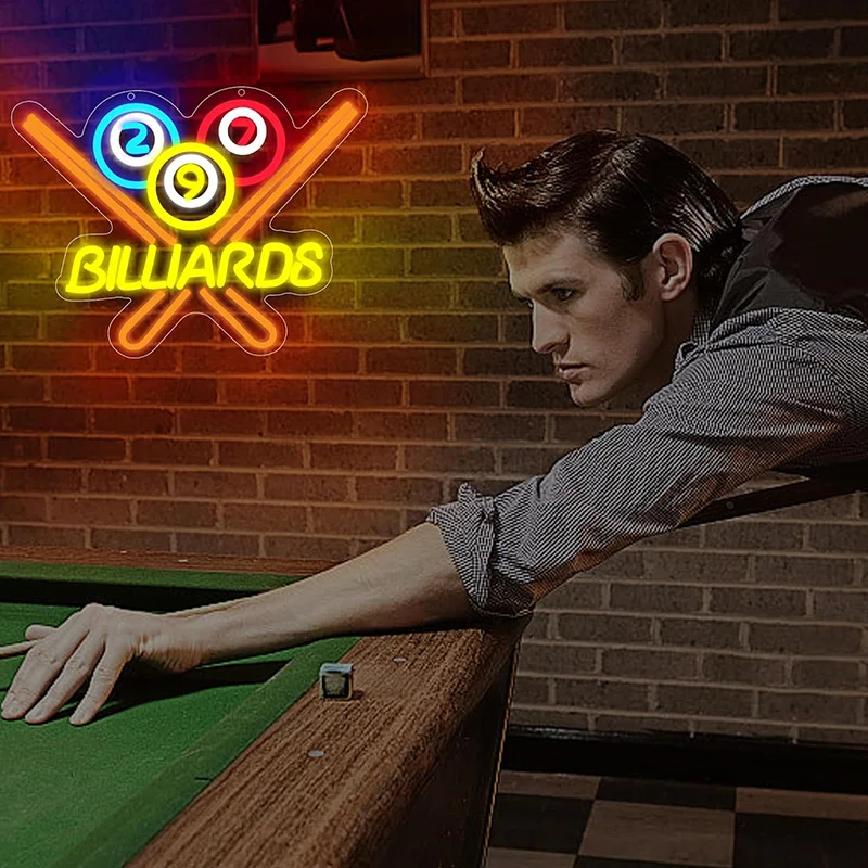 Billiards Neon Sign for Wall Decor Bright Led Neon Light for Business Sign Billiards Led Lights for Billiards Lover Neon Signs