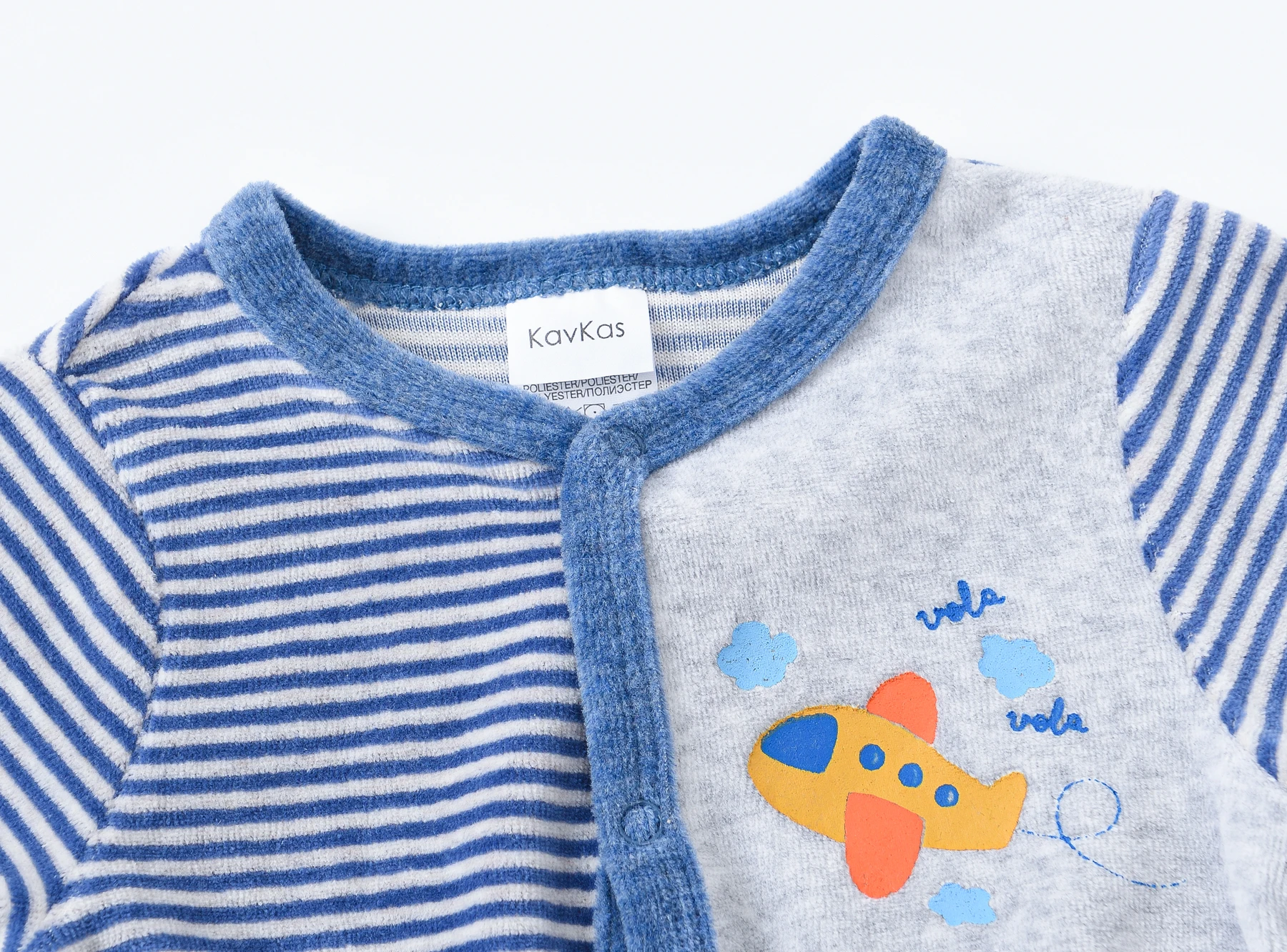 Baby Jungen Kurzflor-Strampler Langarm Gestreifter Flugzeug-Print Fußanzug Herbst Winter Neugeborenen Säugling Velours Kleidung 1 Stück – Detail 7