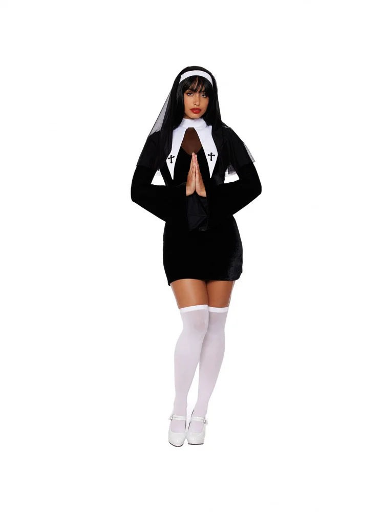 

SXL loween Nun Costume Long Sve Role Play Stage Performance orm Chinese Sle Women's Dr Autumn Faion 2025
