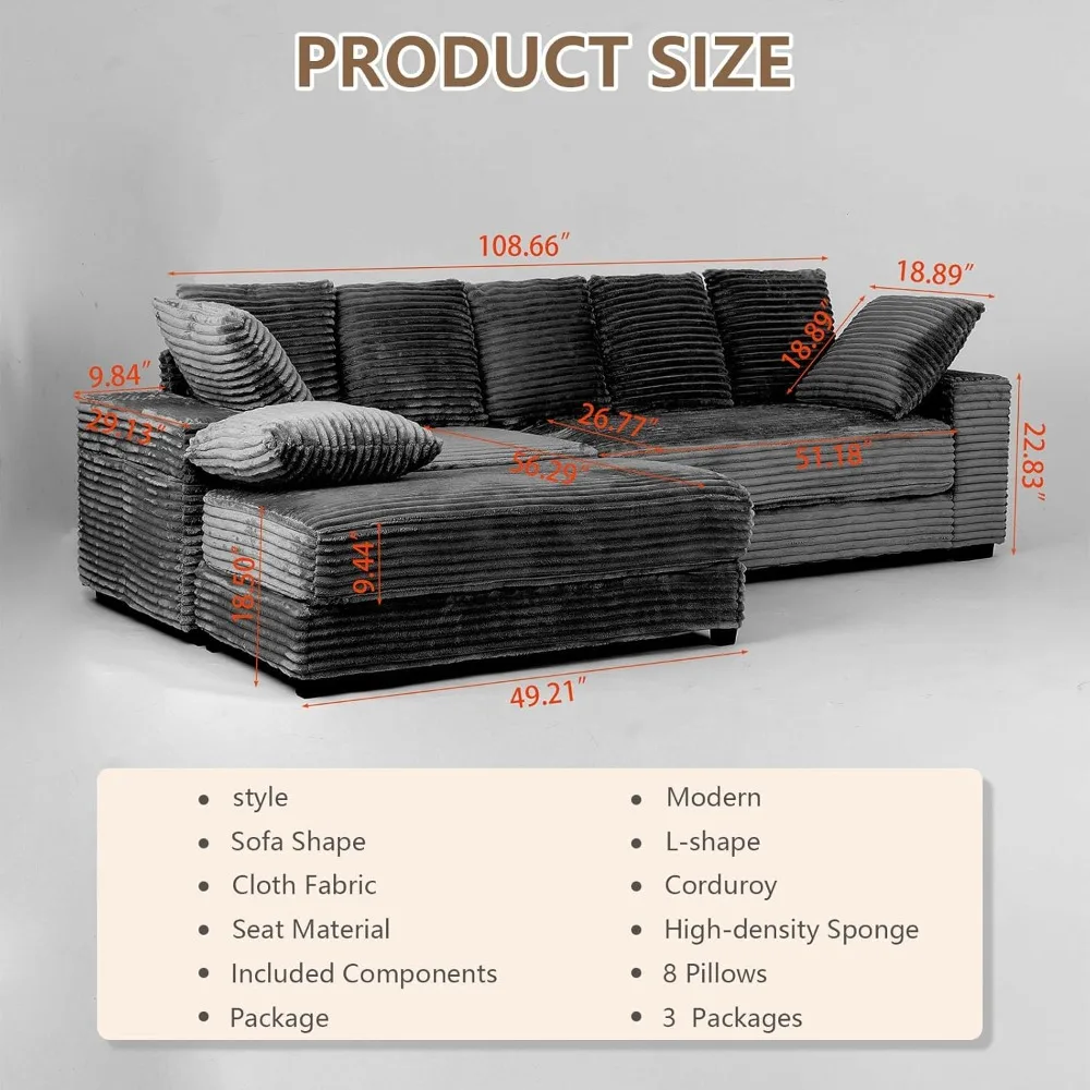 Современный секционный диван в облачном стиле с глубоким сиденьем и пуфиком для хранения вещей для гостиных и квартир