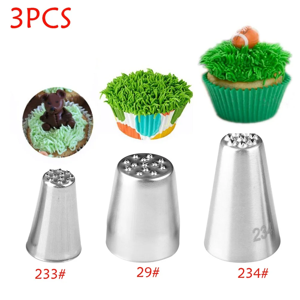 3Pcs Grass Ice Cream Cake Decoration Tips Set Easter Party Pastry Tools Stainless Steel Piping Icing Nozzle Cupcake Heads