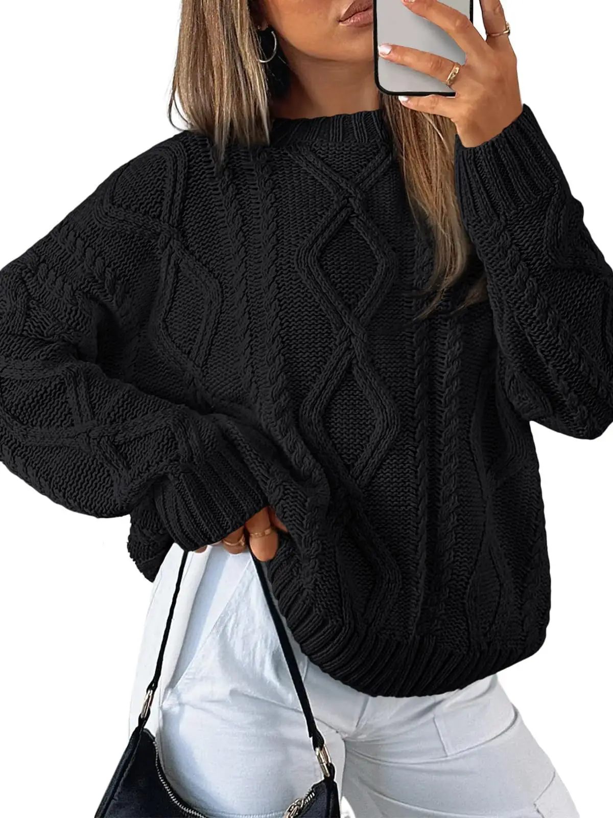 Y2K Streetwear Women Cable Knit Sweater Casual Crewneck Oversized Loose Long Sleeve Jumper Autumn Winter 2026 New Minimalist 6