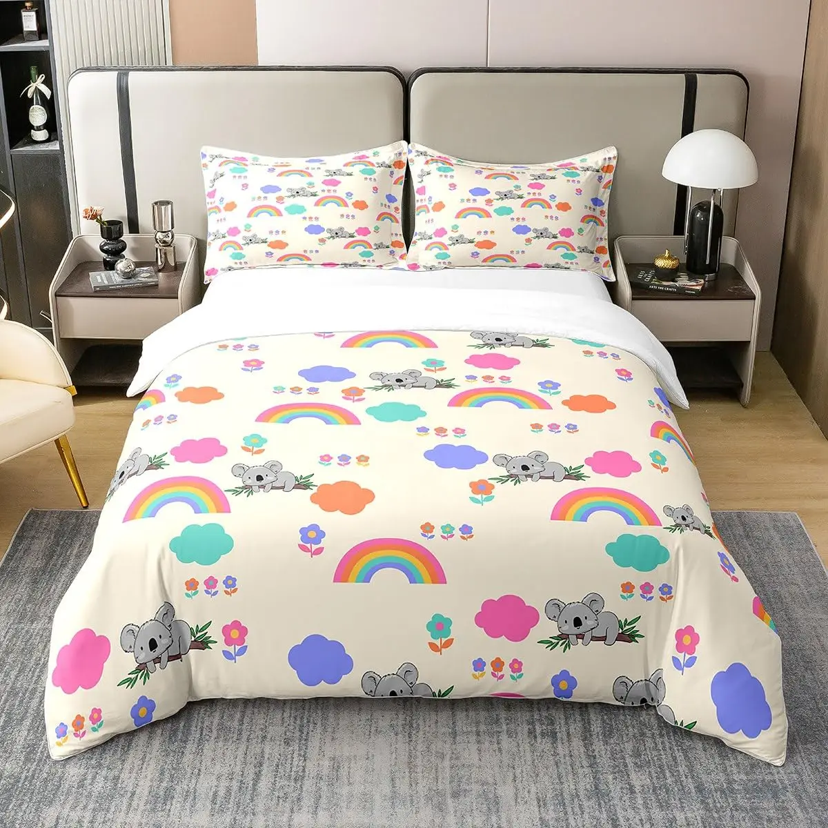 Cute Koala Duvet Cover for Boys,Girls Cartoon Comforter Cover Full Size Bedding Set Kids Teen Room Decor Bed Cover 3 Pieces