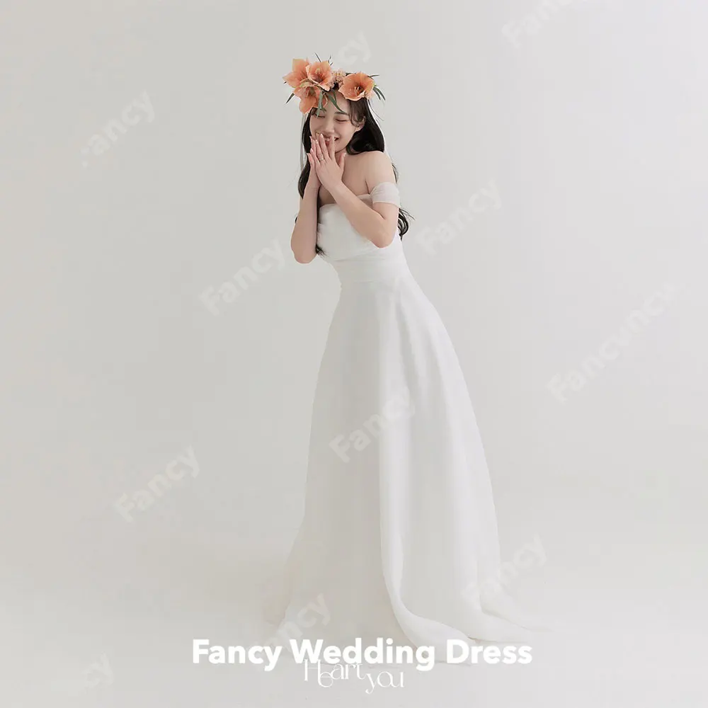 Fancy Korea Off the Shoulder Wedding Dresses Photo Shoot A-line Elastic Satin Simple Elegant Bridal Gown customized