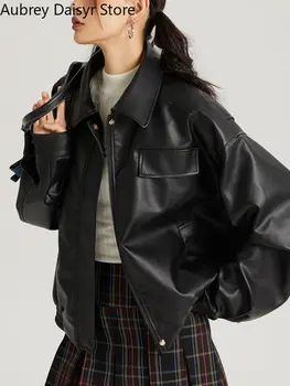 여성용 펑크 스타일 가죽 재킷, 모토 바이커 지퍼 가죽 코트, 하이 스트리트 패션 트렌드, 루즈 PU 가죽 재킷 2023