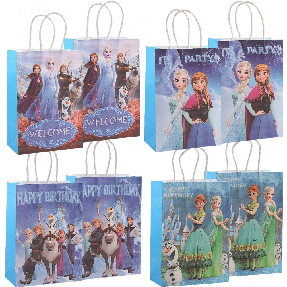 4/8/12Pcs Frozen Party Favor Bag Princess Snow Queen Gift Candy Treat Kraft Bags Baby Shower Kid Girl Birthday Party Decorations