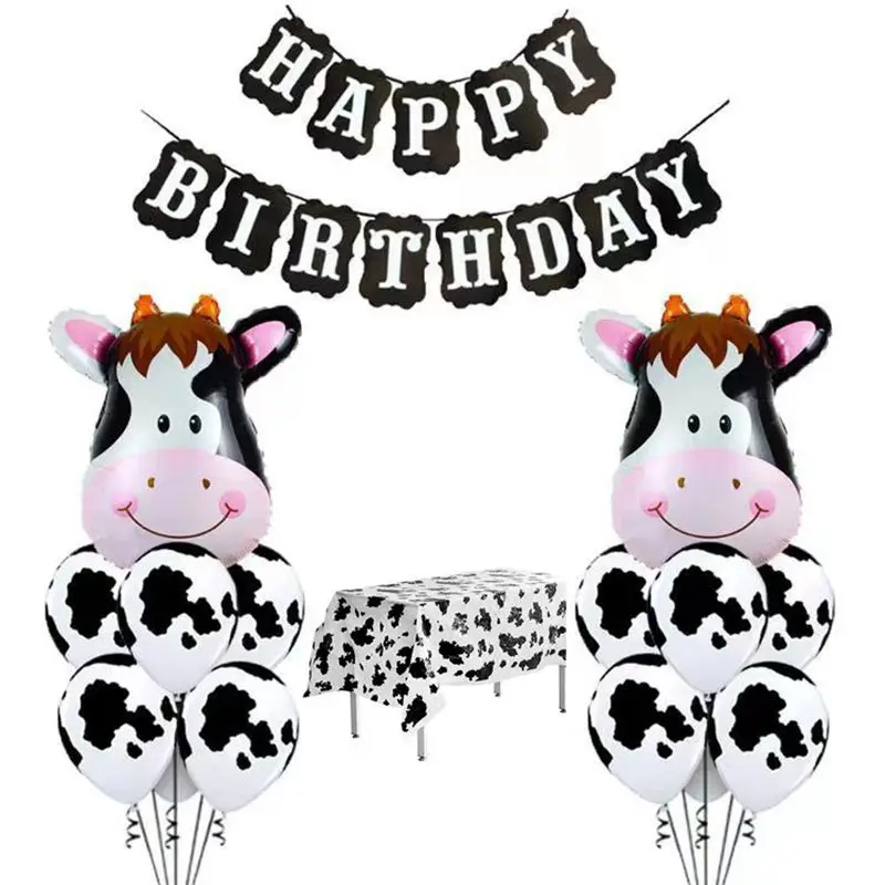 Farm Cow Theme Wedding Plastic Tablecloth Disposable Paper Cup Napkins 1-9 Birthday Party Animal Cow Balloon Picnic Supplies