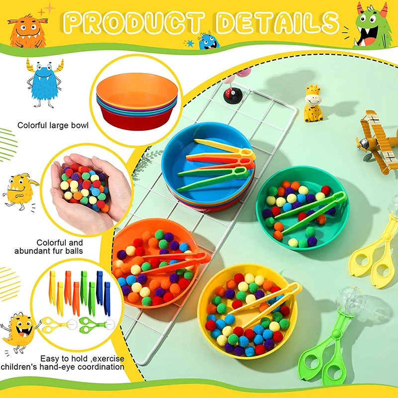 Rainbow Counting Balls Children's Toys Sock Stuffing Sorting Cup Montessori Sensory Toys Preschool Learning Activities Math Game