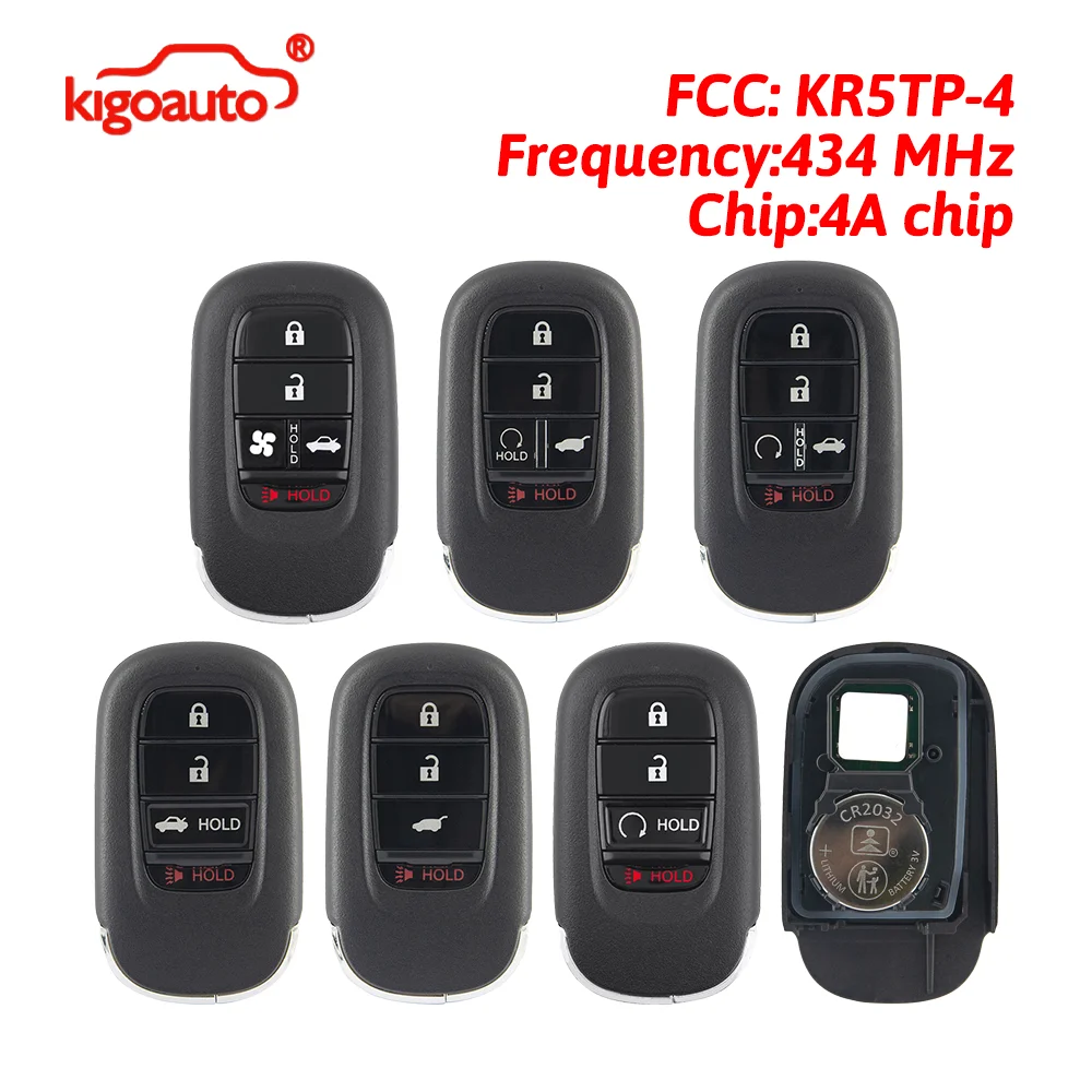 

Смарт-ключ kigoauto для Honda Accord Civic CRV 2022-2024, 4/5 кнопок, FCC KR5TP-4, 434 МГц, чип 4A, 72147-T20-A11/T43-A01